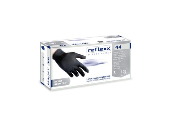 Rękawiczki lateksowe czarne bez pudrowe Reflexx 44